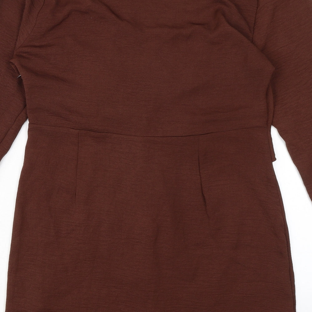 Topshop Womens Brown Polyester Pencil Dress Size 14 V-Neck Zip