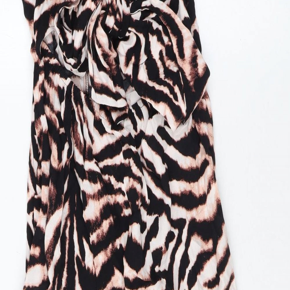 Marks & Spencer Womens Brown Animal Print Viscose A-Line Size 10 V-Neck Tie - Zebra Print