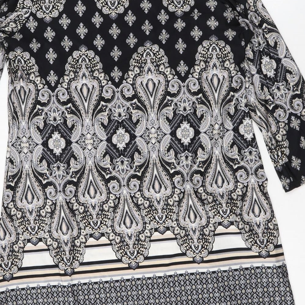 Wallis Womens Black Paisley Polyester A-Line Size M Round Neck Pullover