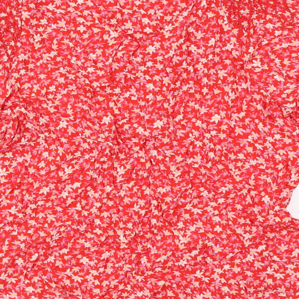 Marks & Spencer Womens Red Floral Viscose Basic Blouse Size 8 Round Neck