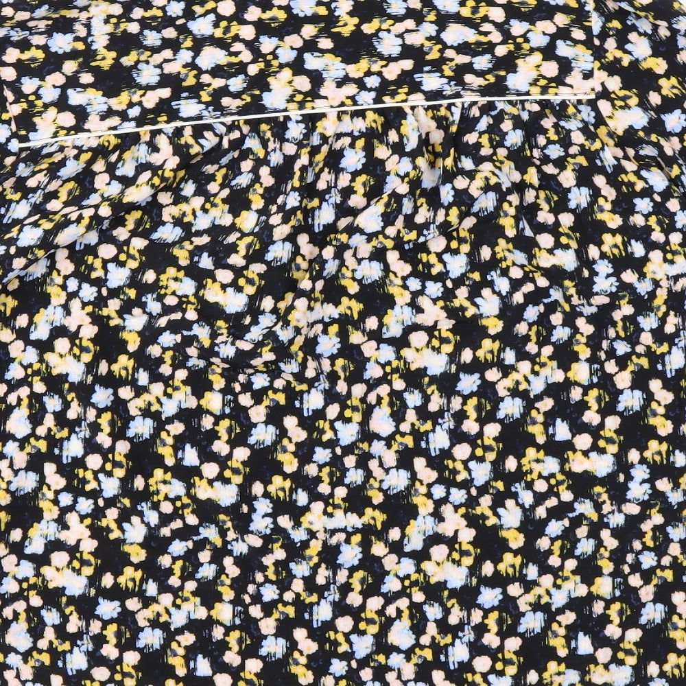 Marks & Spencer Womens Black Floral Polyester Basic Blouse Size 10 Collared