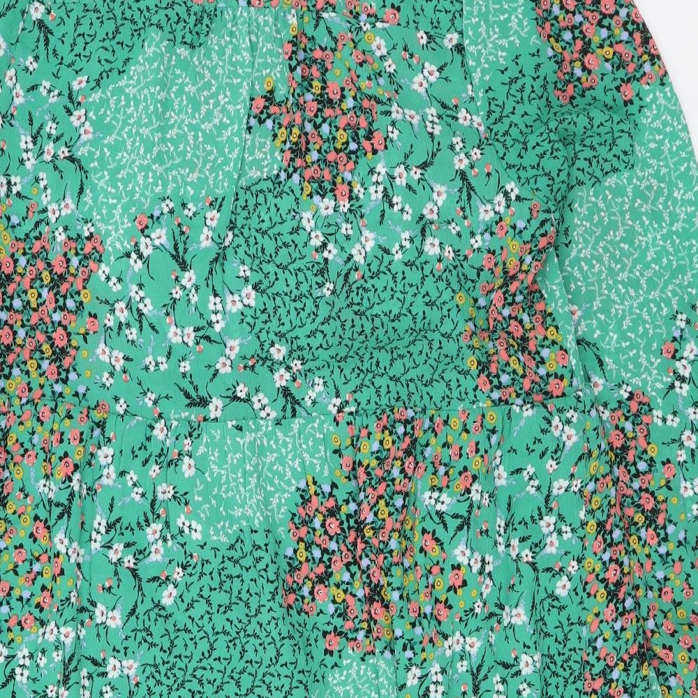 Marks & Spencer Womens Green Floral Polyester A-Line Size 16 V-Neck Pullover