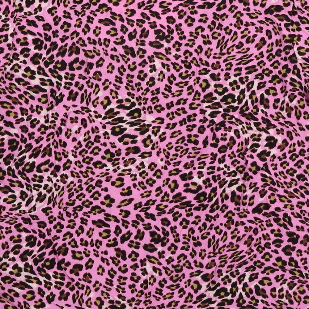 Marks & Spencer Womens Pink Animal Print Viscose Basic Button-Up Size 8 V-Neck