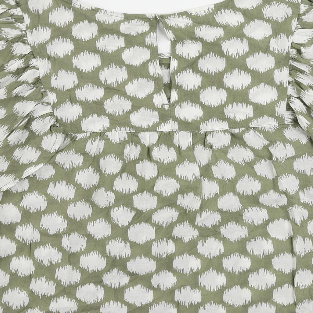 Marks & Spencer Womens Green Geometric Cotton Basic Blouse Size 6 Round Neck
