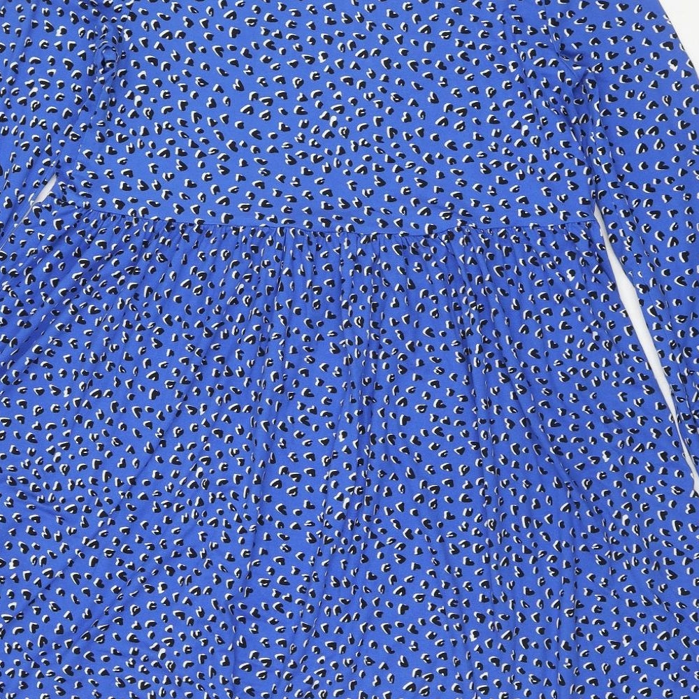 New Look Womens Blue Geometric Polyester Fit & Flare Size 10 Round Neck Pullover