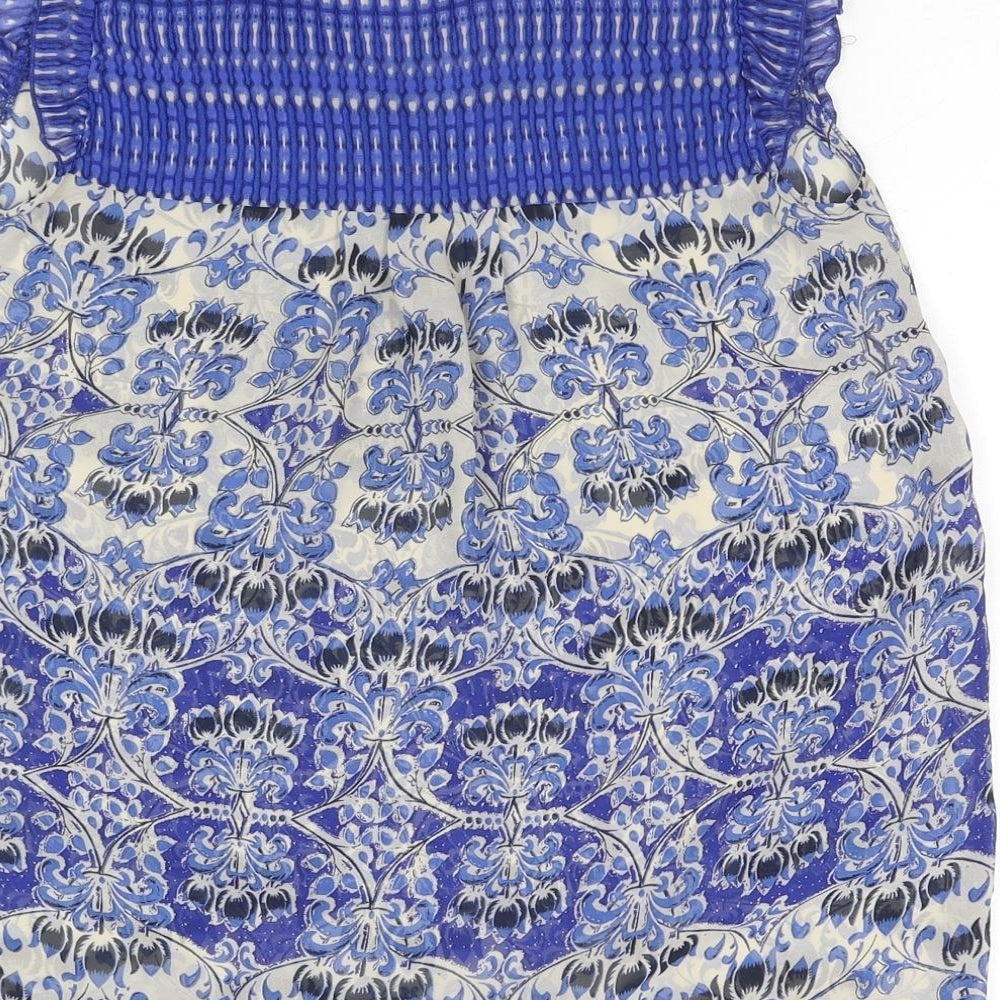 Dorothy Perkins Womens Blue Floral Polyester Basic Tank Size 10 V-Neck