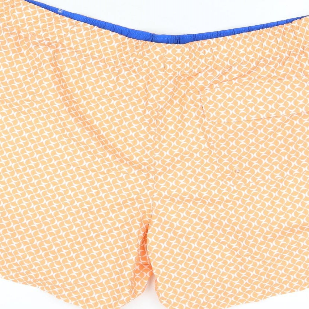 Marks & Spencer Mens Orange Geometric Polyester Bermuda Shorts Size 2XL Regular Drawstring - Swim Shorts