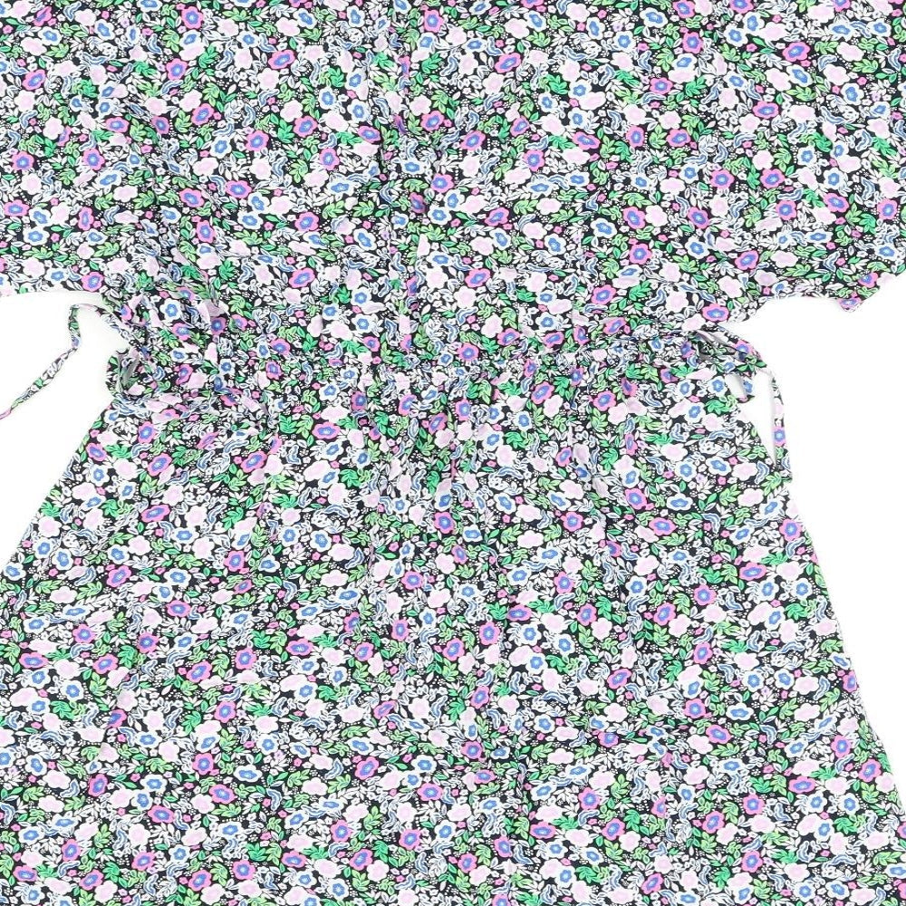 Marks & Spencer Womens Multicoloured Floral Viscose Skater Dress Size 10 V-Neck Pullover