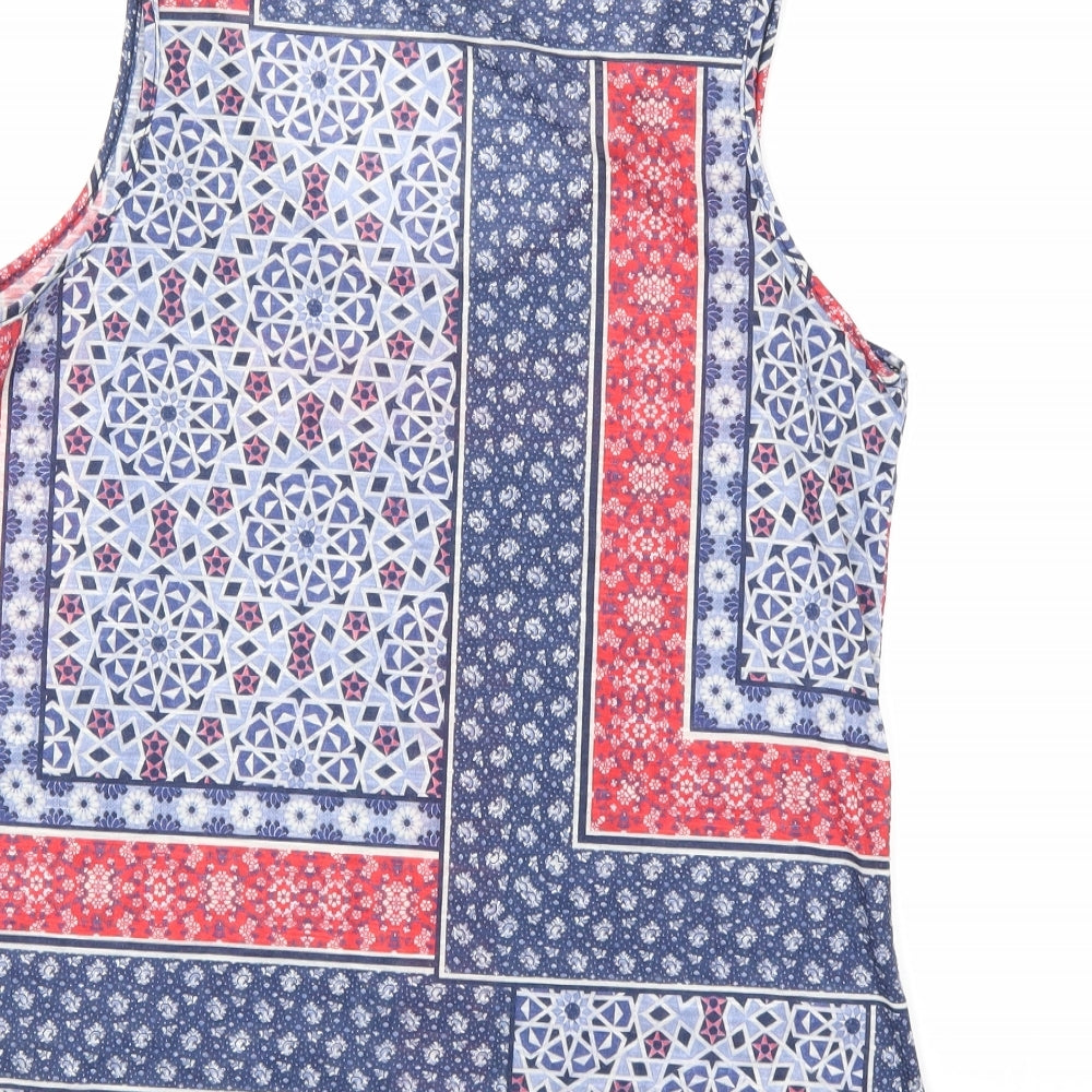 Dorothy Perkins Womens Blue Floral Polyester Basic Tank Size 14 Scoop Neck