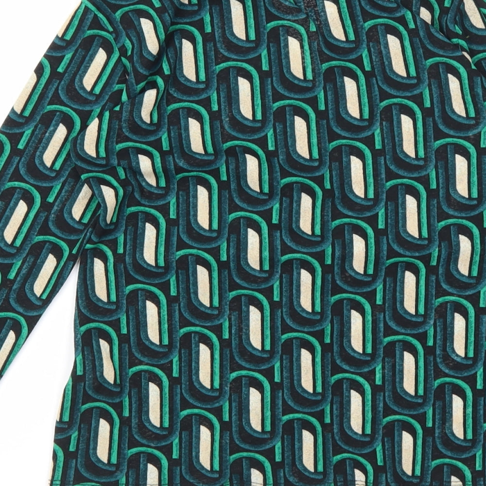 New Look Womens Green Geometric Polyester Basic Button-Up Size 6 Collared