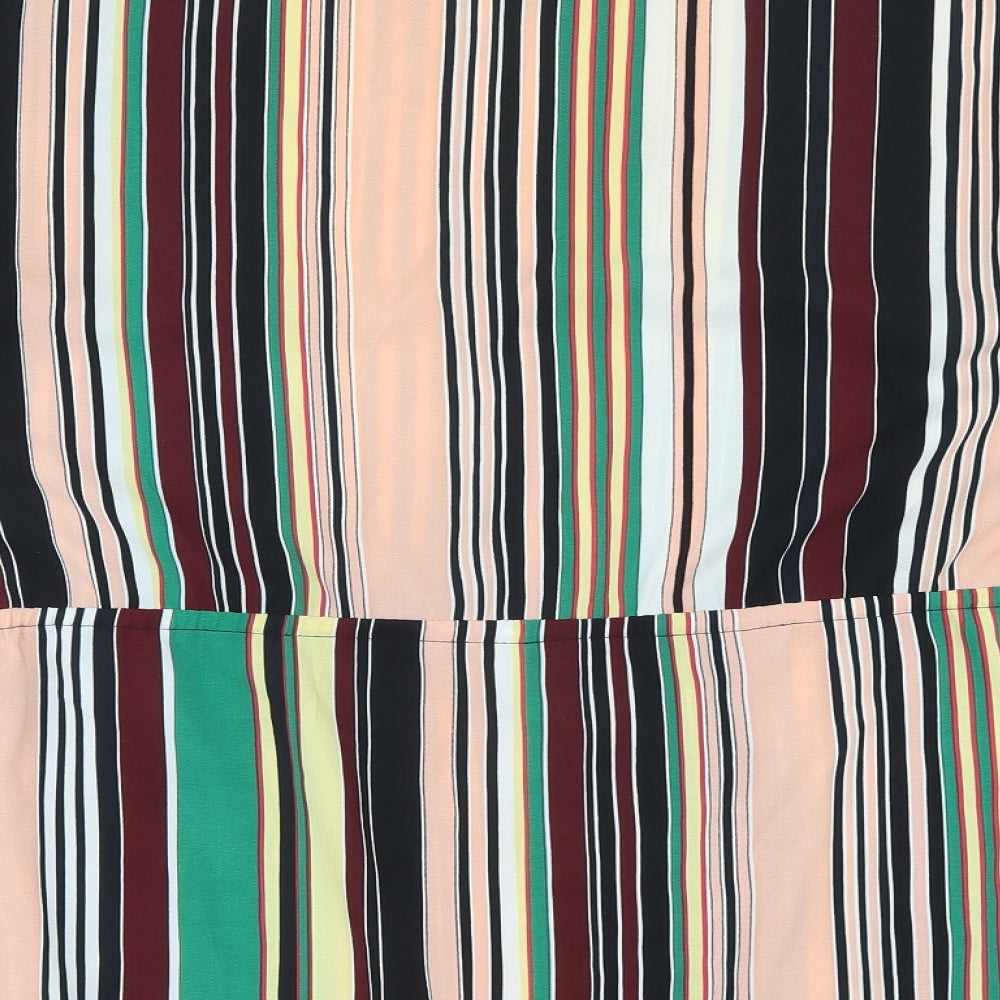 River Island Womens Multicoloured Striped Polyester Basic T-Shirt Size 6 Round Neck - Cold Shoulder
