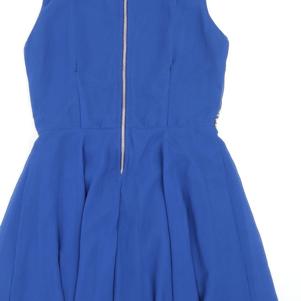 TFNC Womens Blue Polyester A-Line Size M Roll Neck Zip - Beaded Neckline