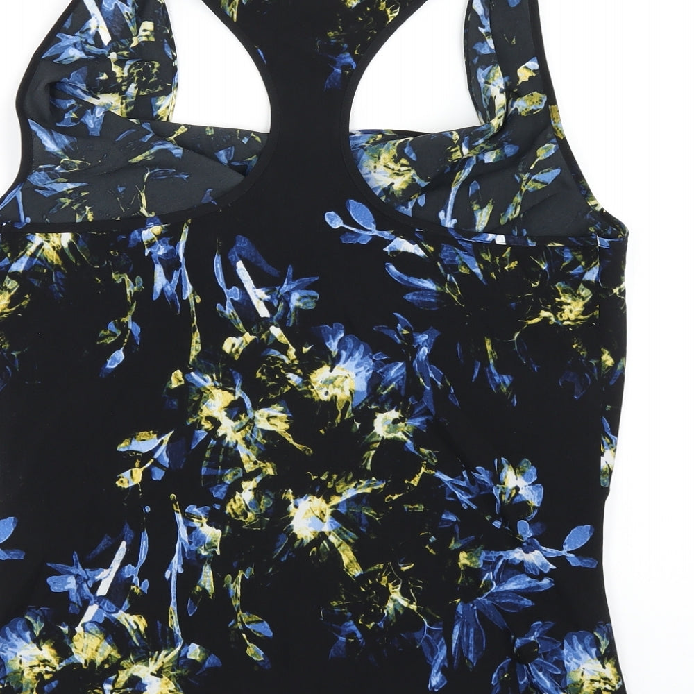 Bik Bok Womens Black Floral Polyester Basic Tank Size S Collared