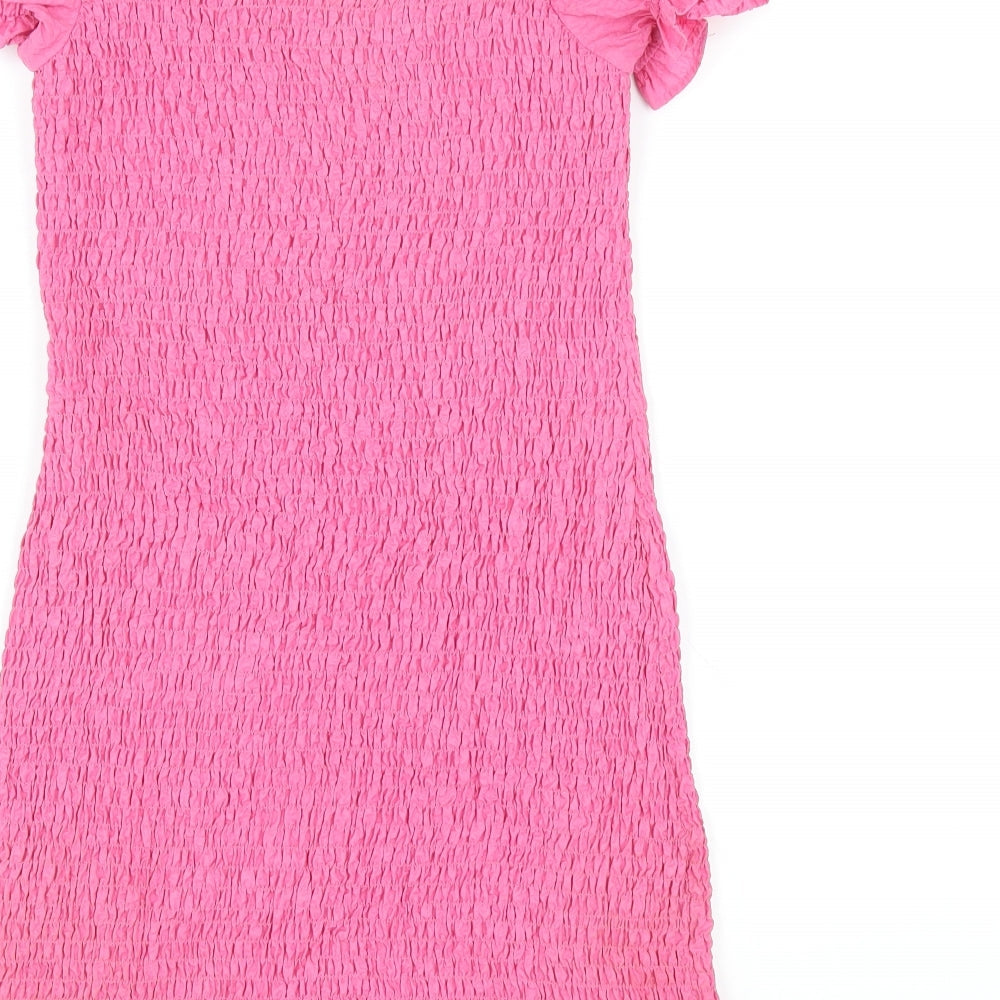 Zara Womens Pink Polyester Bodycon Size S Square Neck Pullover