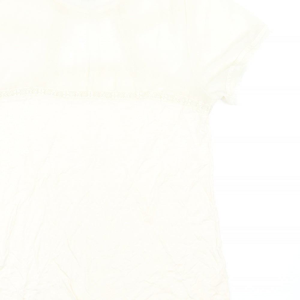 H&M Womens Ivory Viscose Basic T-Shirt Size L Round Neck