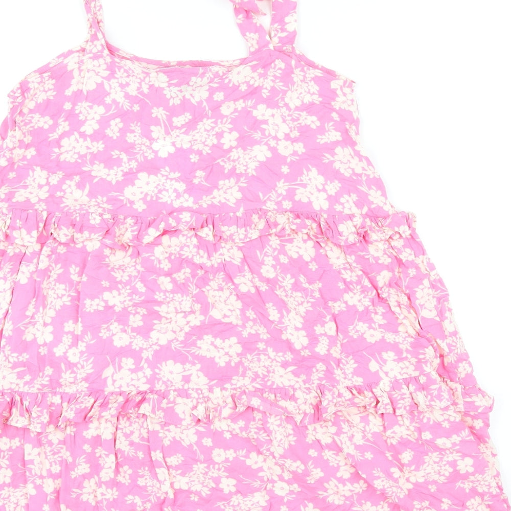 New Look Womens Pink Floral Viscose A-Line Size 10 Square Neck Pullover
