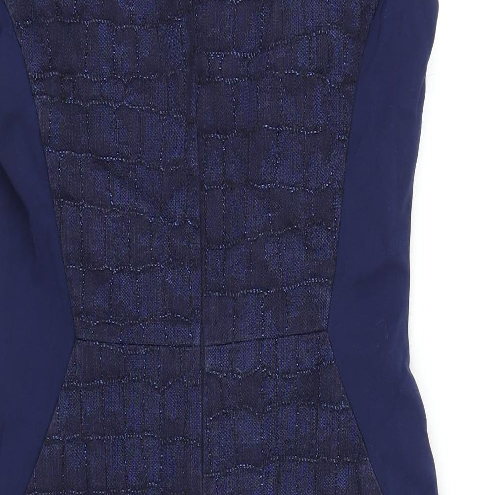 Marks & Spencer Womens Blue Cotton Pencil Dress Size 10 V-Neck Zip