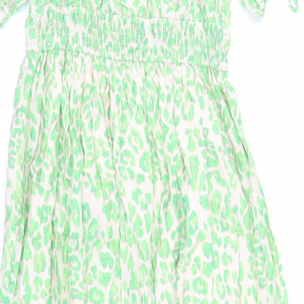 Marks & Spencer Womens Green Animal Print Viscose Trapeze & Swing Size 12 V-Neck Pullover - Leopard Pattern