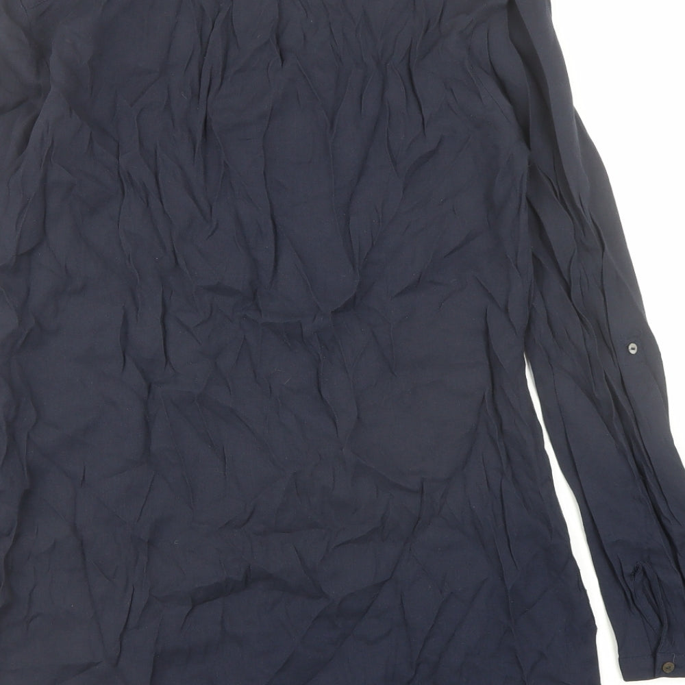 Monsoon Womens Blue Viscose Basic Button-Up Size 12 V-Neck