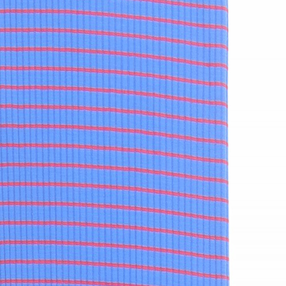 River Island Womens Blue Striped Polyester Tank Dress Size 12 V-Neck Pullover