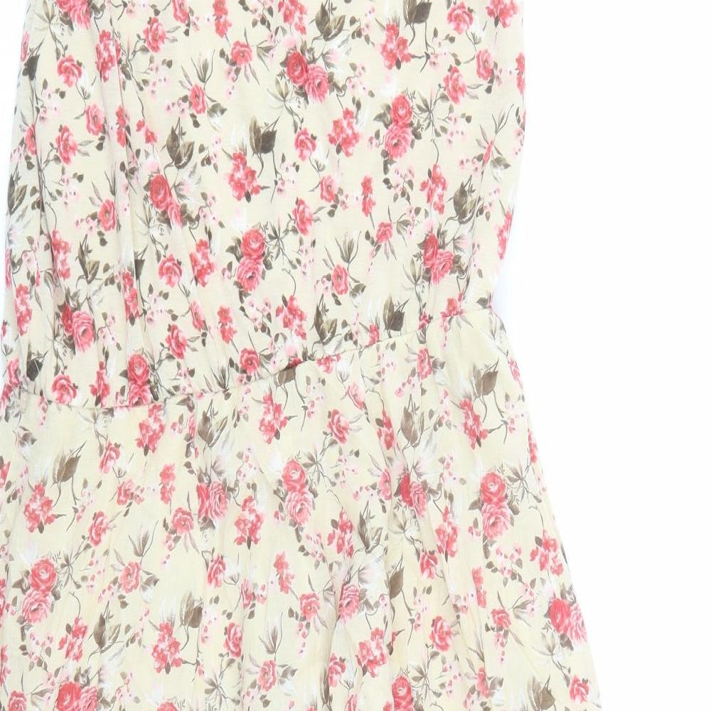 Mango Womens Beige Floral Polyester Fit & Flare Size L One Shoulder Pullover