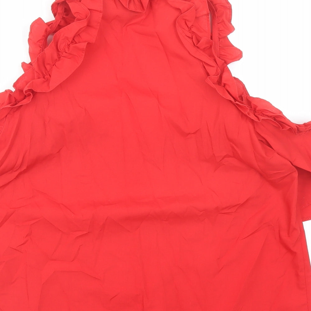 Topshop Womens Red Polyester Basic Blouse Size 10 Boat Neck - Cold Shoulder Detail