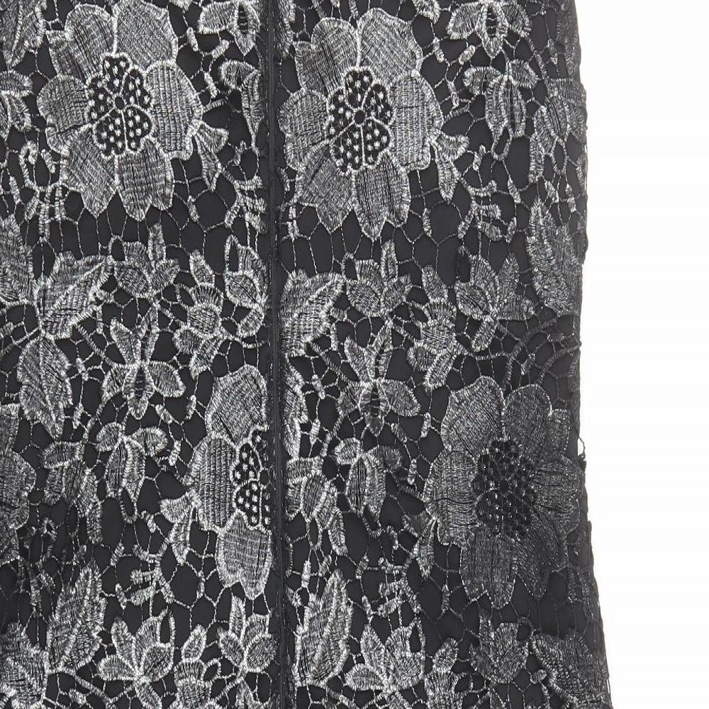 Roman Womens Black Floral Polyester A-Line Size 12 Round Neck Zip