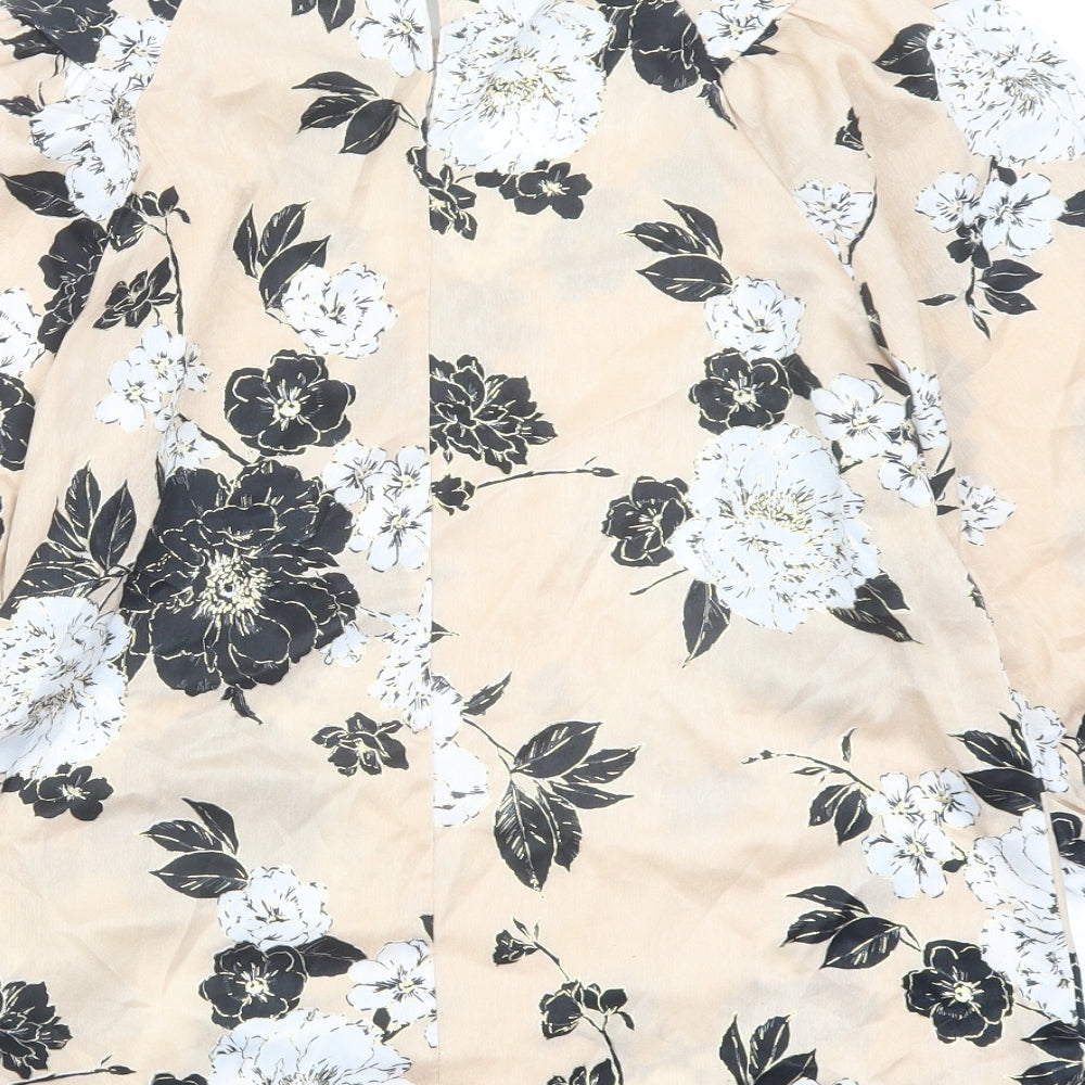 Dorothy Perkins Womens Beige Floral Polyester Basic Blouse Size 8 Round Neck