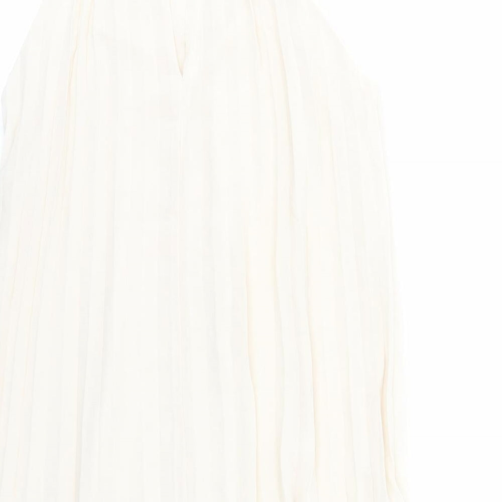 H&M Womens Beige Polyester Trapeze & Swing Size S Round Neck Button - Pleated