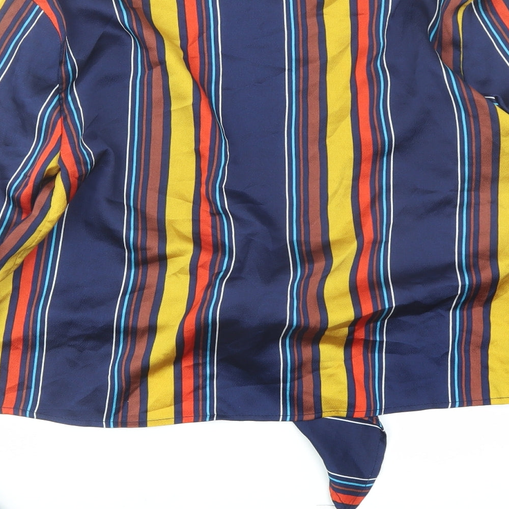 Missguided Womens Blue Striped Polyester Basic Blouse Size 6 V-Neck