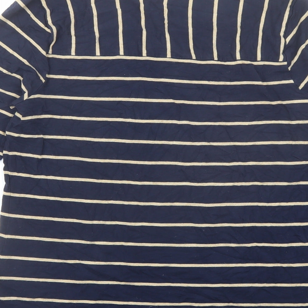 DASH Womens Blue Striped Viscose Basic T-Shirt Size 14 Boat Neck