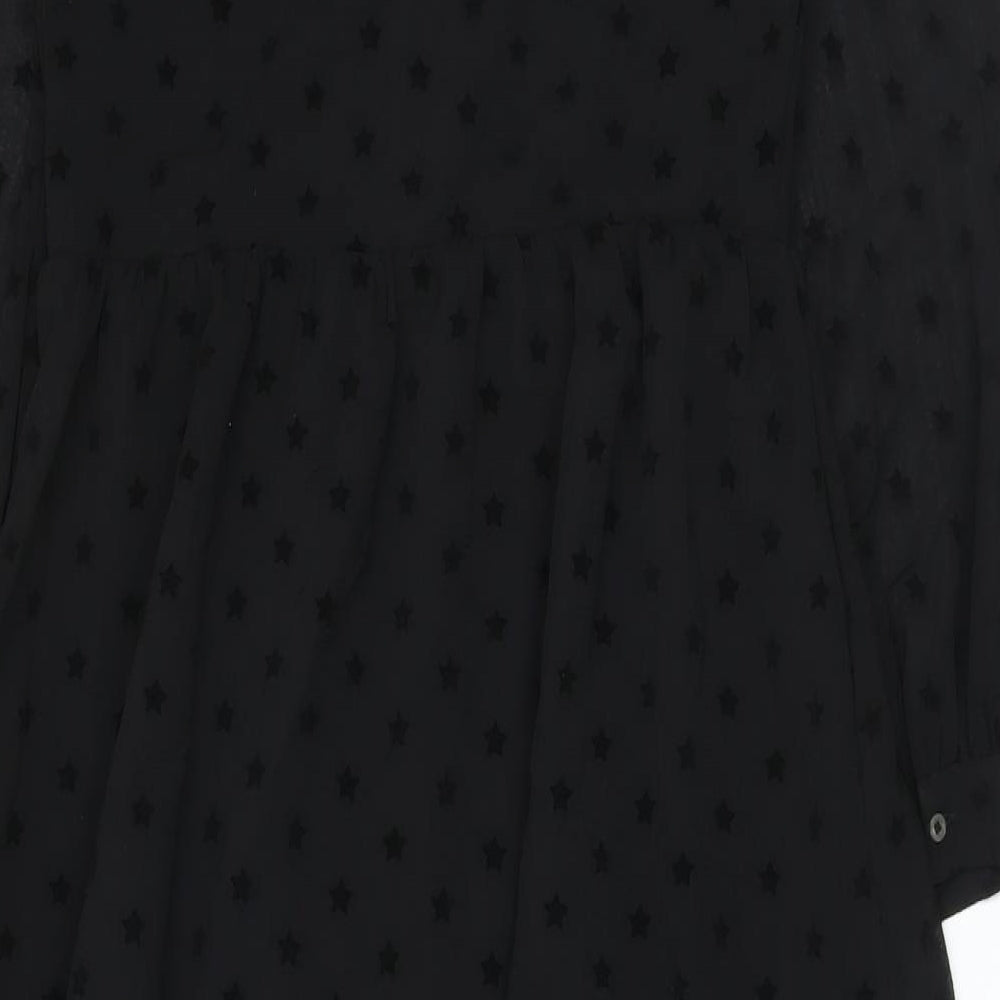 Marks & Spencer Womens Black Polyester A-Line Size 8 Round Neck Button