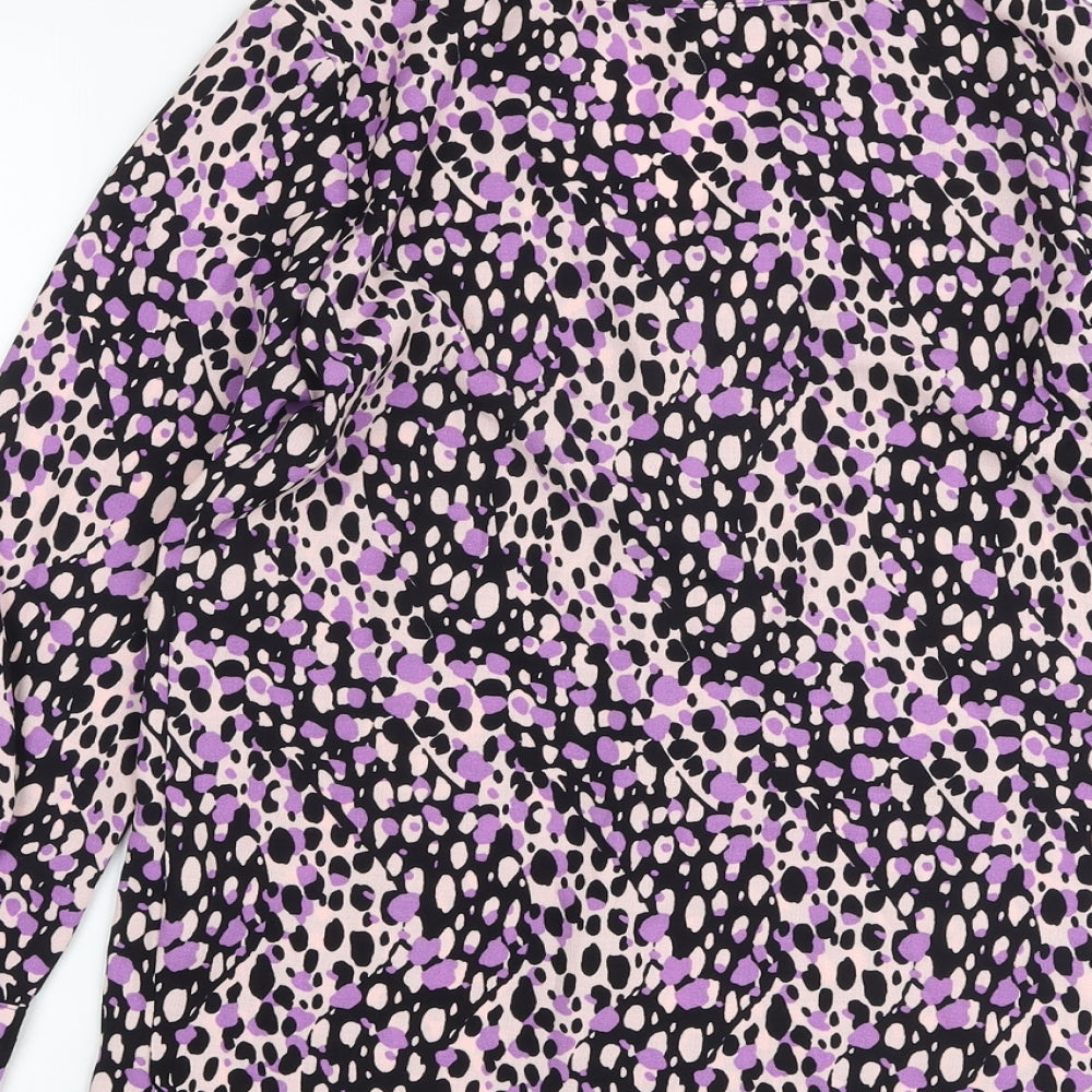 Marks & Spencer Womens Purple Animal Print Viscose Basic Blouse Size 6 V-Neck