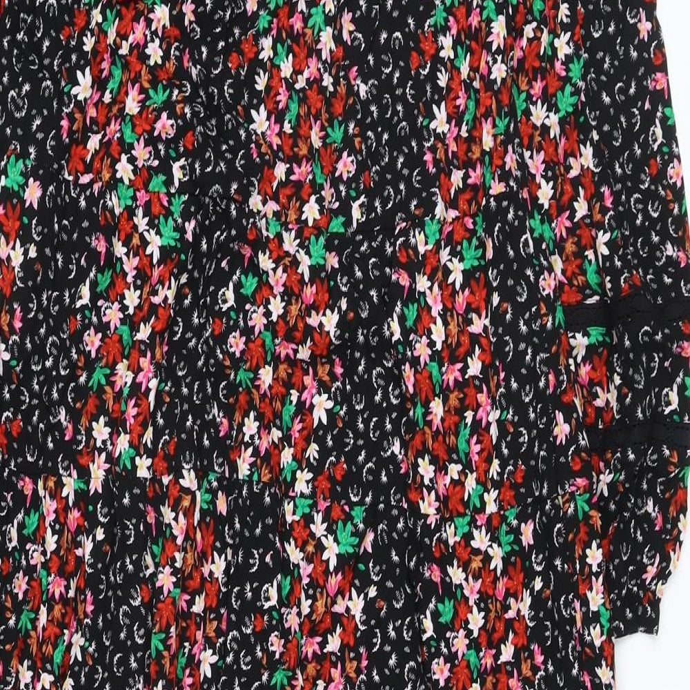 Marks & Spencer Womens Multicoloured Floral Viscose A-Line Size 8 Round Neck Button