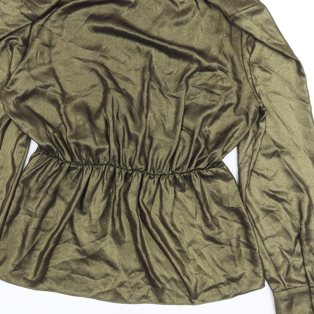 Marks & Spencer Womens Gold Polyester Basic Blouse Size 6 V-Neck
