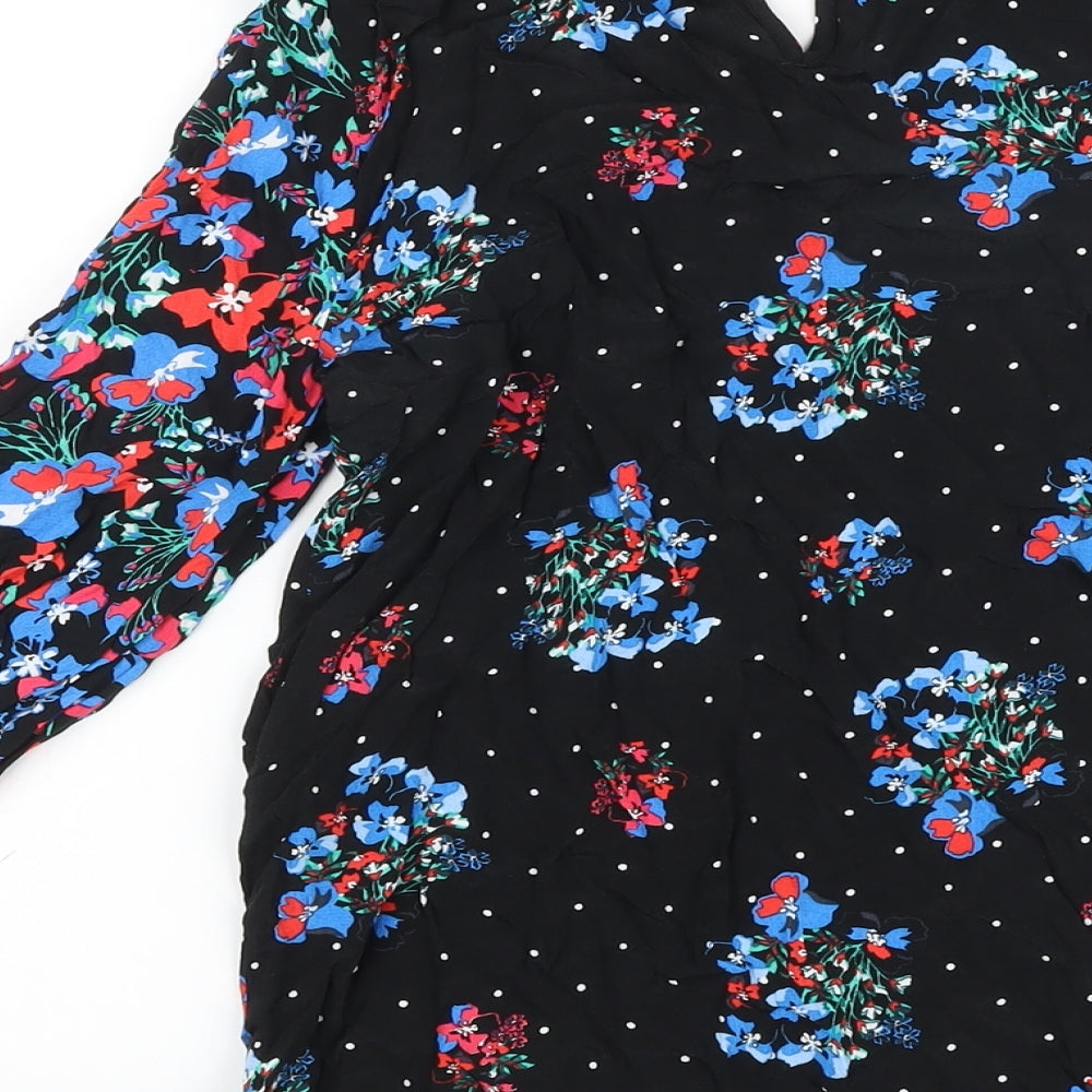 Marks & Spencer Womens Black Floral Viscose Basic Blouse Size 6 Round Neck