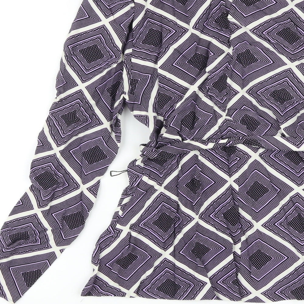 Marks & Spencer Womens Purple Geometric Viscose Basic Blouse Size 8 Round Neck