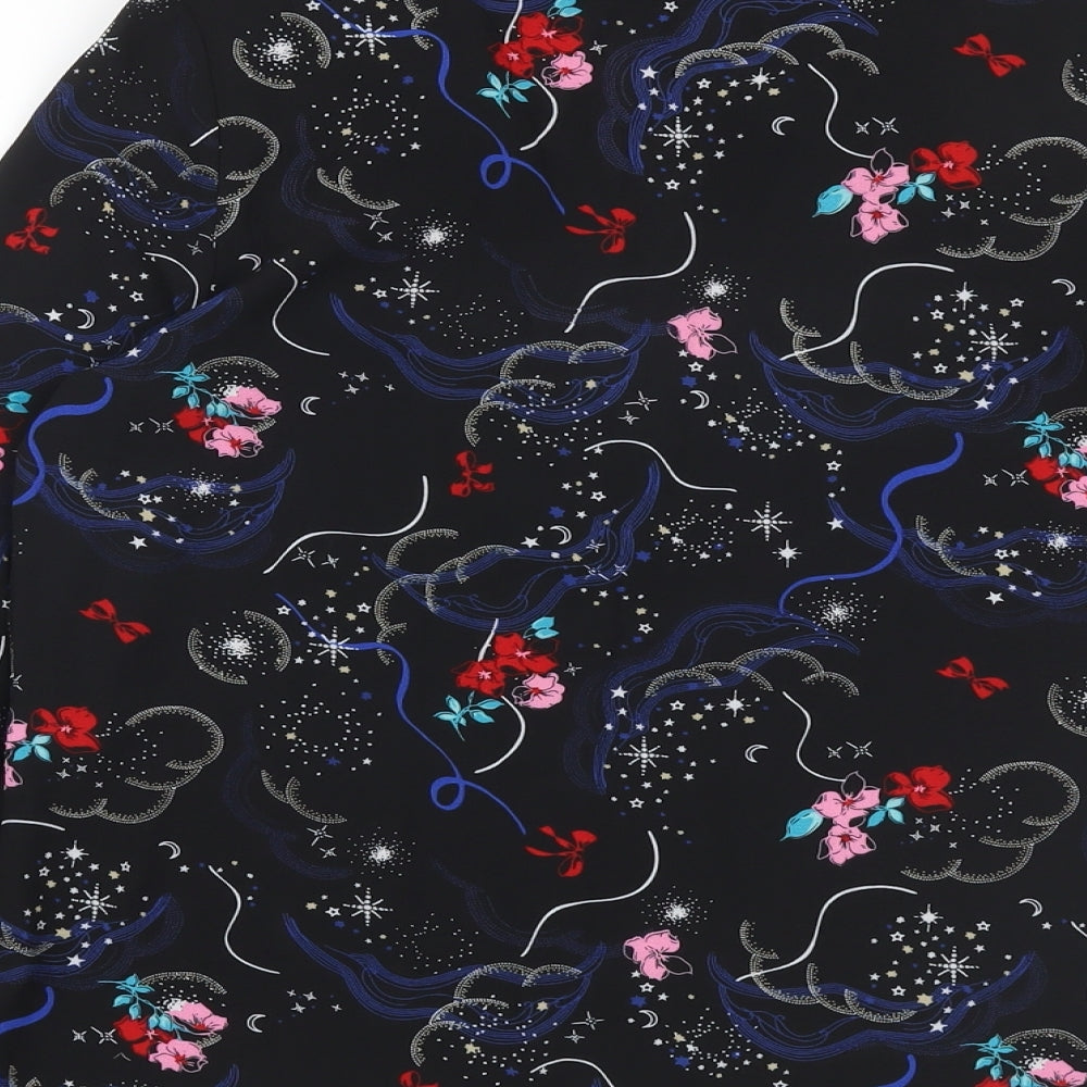 Marks & Spencer Womens Black Floral Polyester Basic Blouse Size 8 V-Neck
