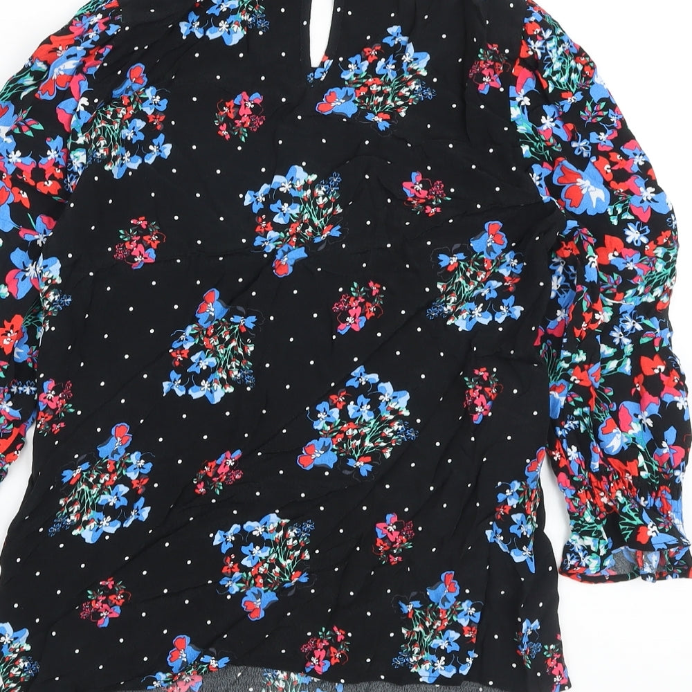 Marks & Spencer Womens Black Floral Viscose Basic Blouse Size 8 Round Neck