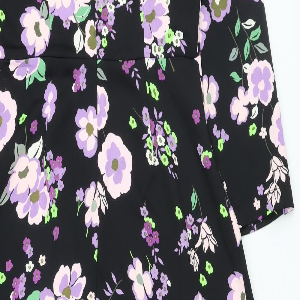 Marks & Spencer Womens Black Floral Polyester A-Line Size 8 Mock Neck Zip