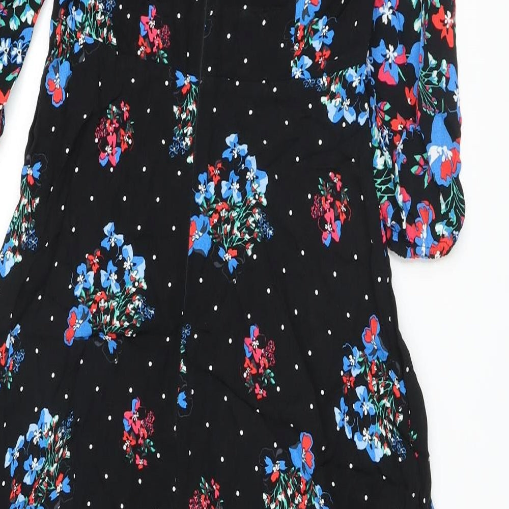 Marks & Spencer Womens Beige Floral Viscose A-Line Size 8 Round Neck Zip