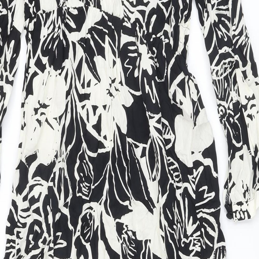 Marks & Spencer Womens Beige Floral Viscose A-Line Size 8 V-Neck Button