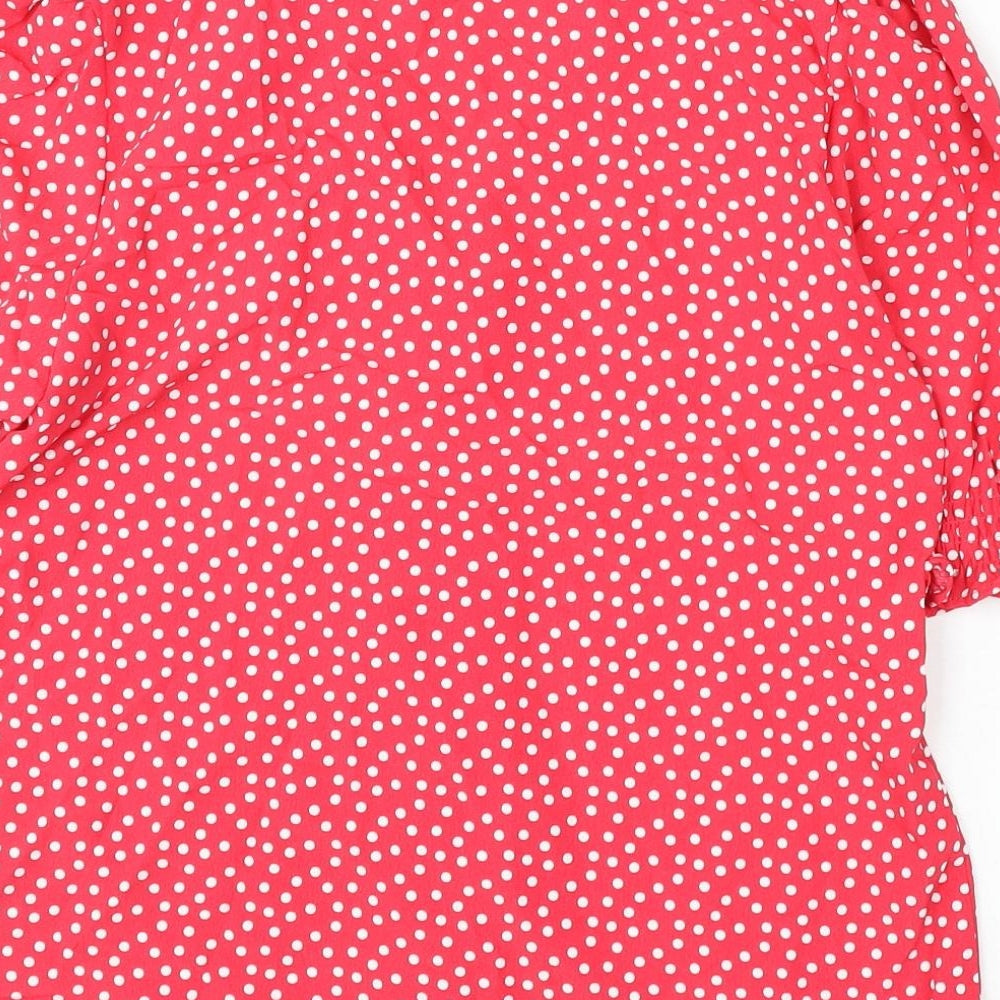 Marks and Spencer Womens Pink Polka Dot Polyester Basic Button-Up Size 8 V-Neck