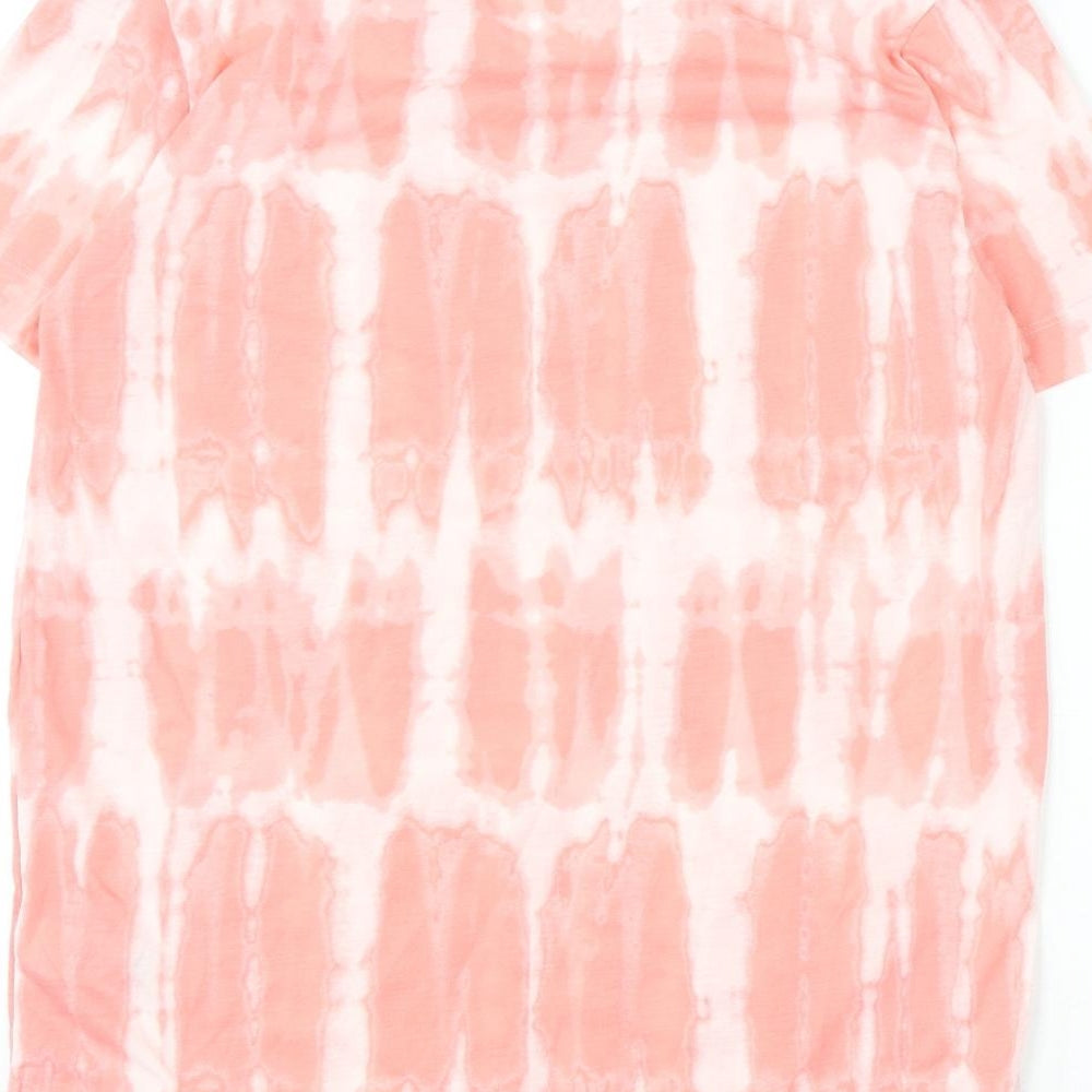 Marks & Spencer Womens Pink Geometric Polyester Basic T-Shirt Size 8 V-Neck - Tie Dye