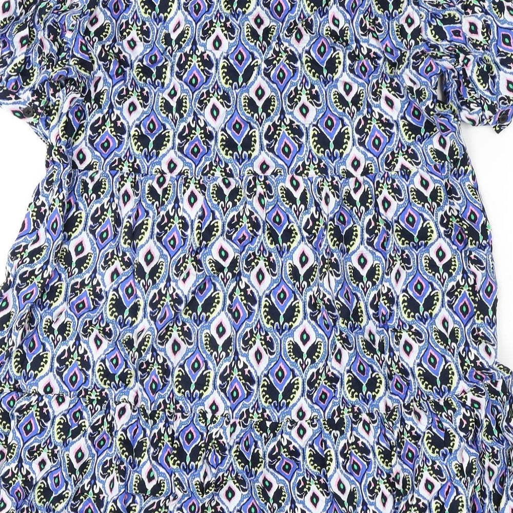 Marks & Spencer Womens Multicoloured Geometric Viscose A-Line Size 12 V-Neck Button