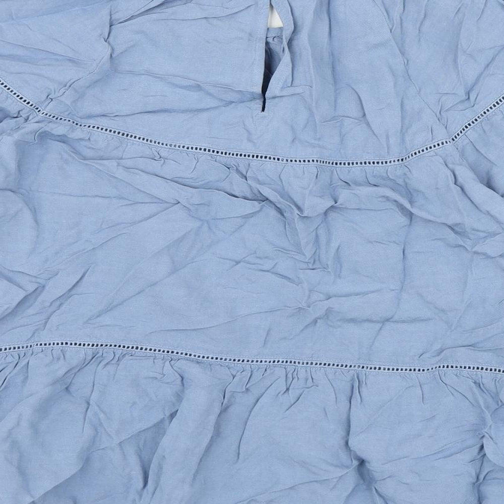 Marks & Spencer Womens Blue Viscose Basic Blouse Size 10 Round Neck