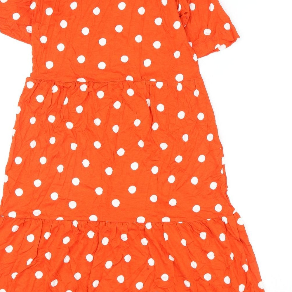 Marks & Spencer Womens Orange Polka Dot Viscose A-Line Size 6 Round Neck Pullover