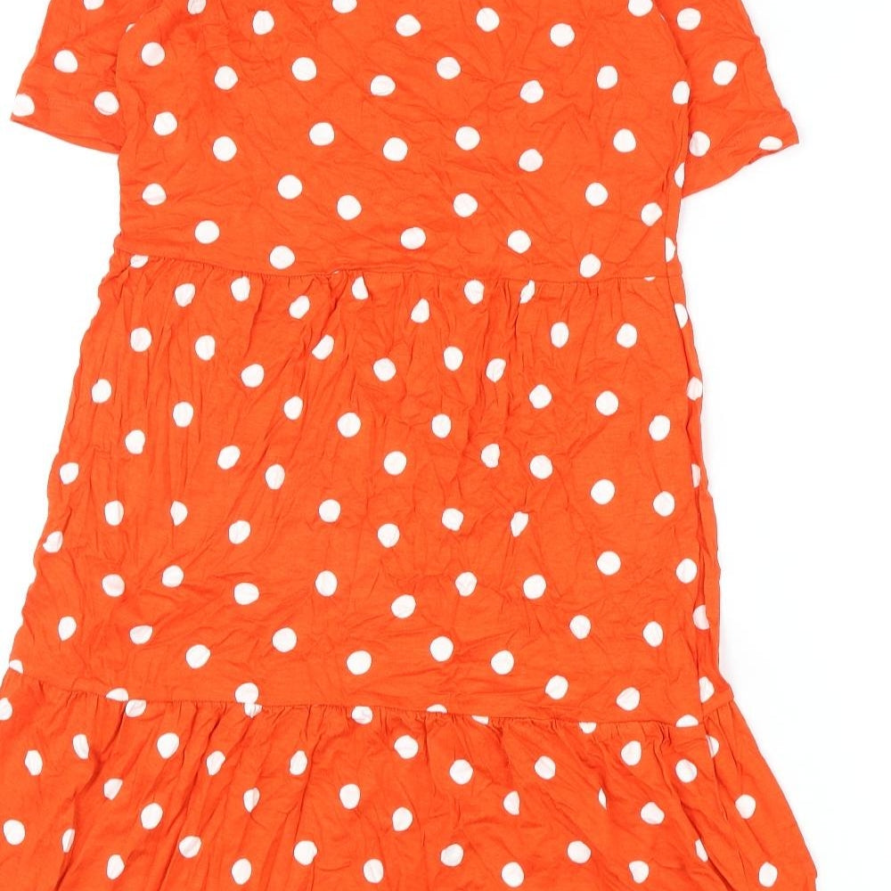 Marks & Spencer Womens Orange Polka Dot Viscose A-Line Size 8 Round Neck Pullover