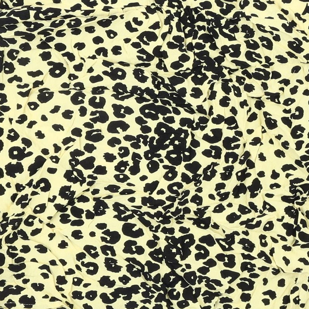 Marks & Spencer Womens Yellow Animal Print Viscose Basic Blouse Size 8 V-Neck - Leopard Print