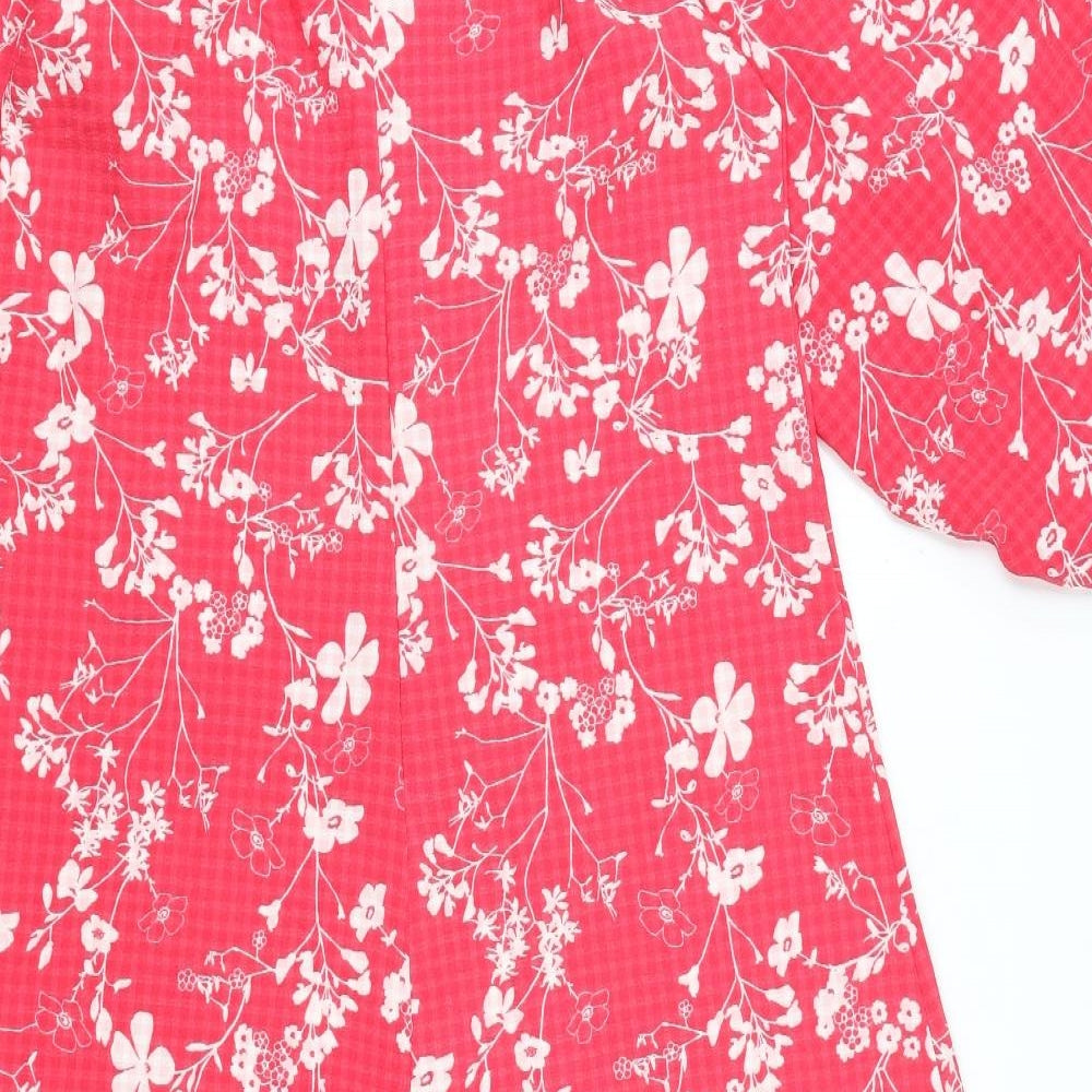 Marks & Spencer Womens Pink Floral Polyester A-Line Size 12 Round Neck Zip